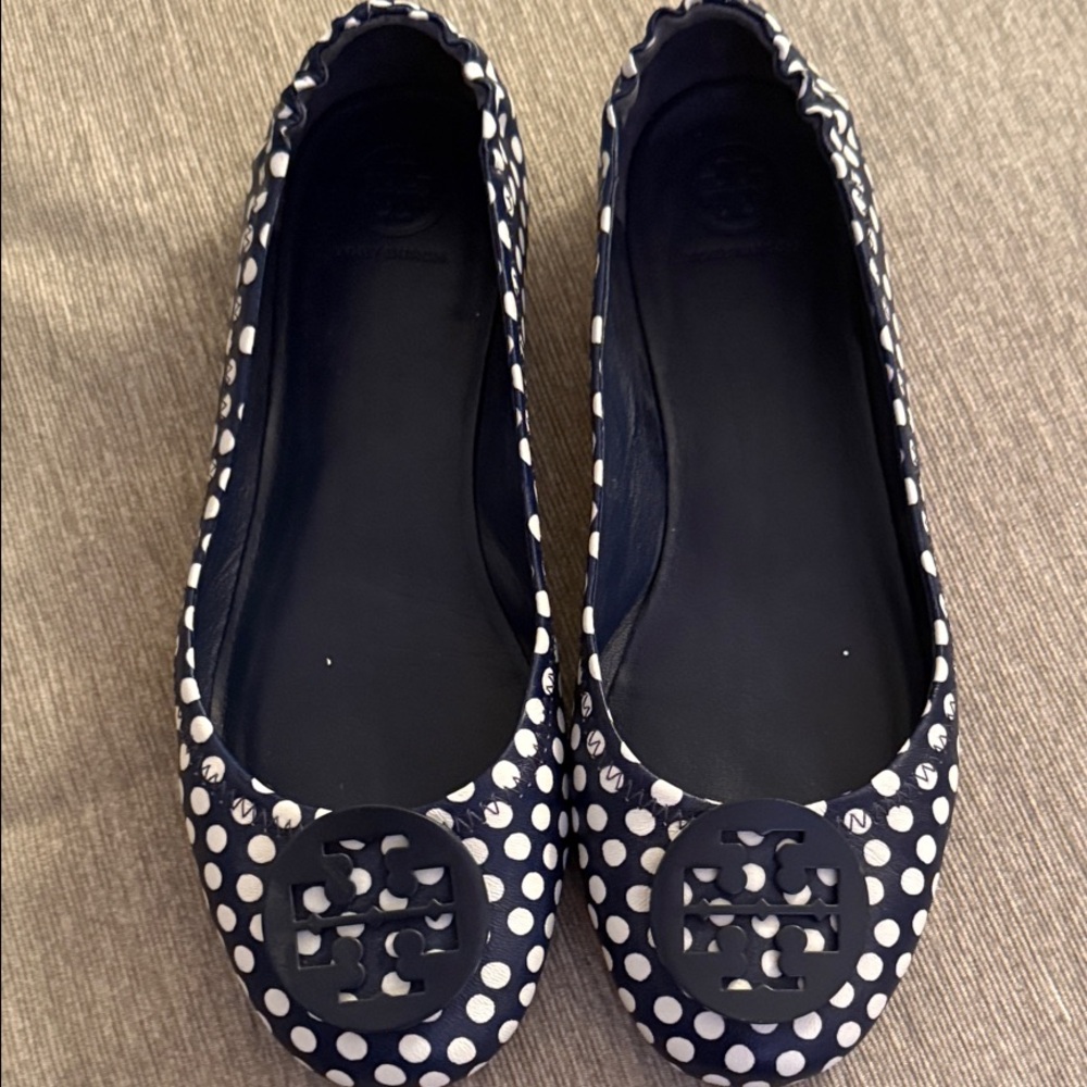 Tory Burch Navy and White Polka Dot Flats